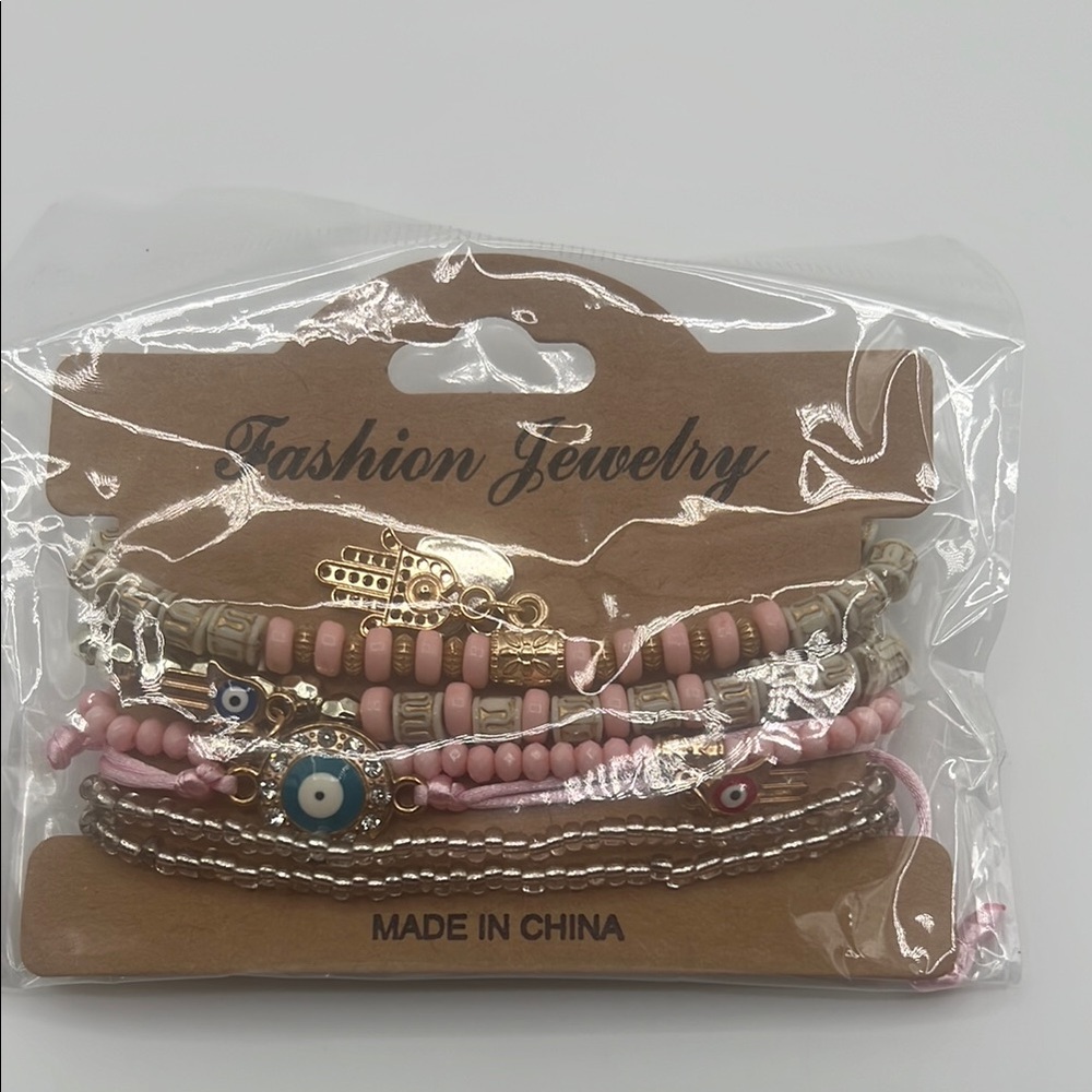 BNWT - PINK GOLD AND WHITE 6 BRACELETE STACK